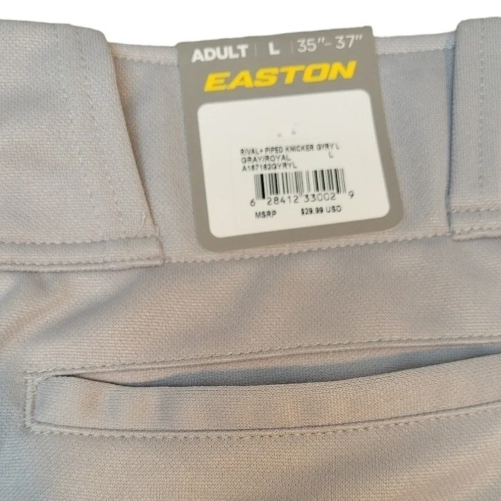 Easton Rival+ Piped Knicker Baseball Pants Gray‎ Royal Blue Mens Large A167162